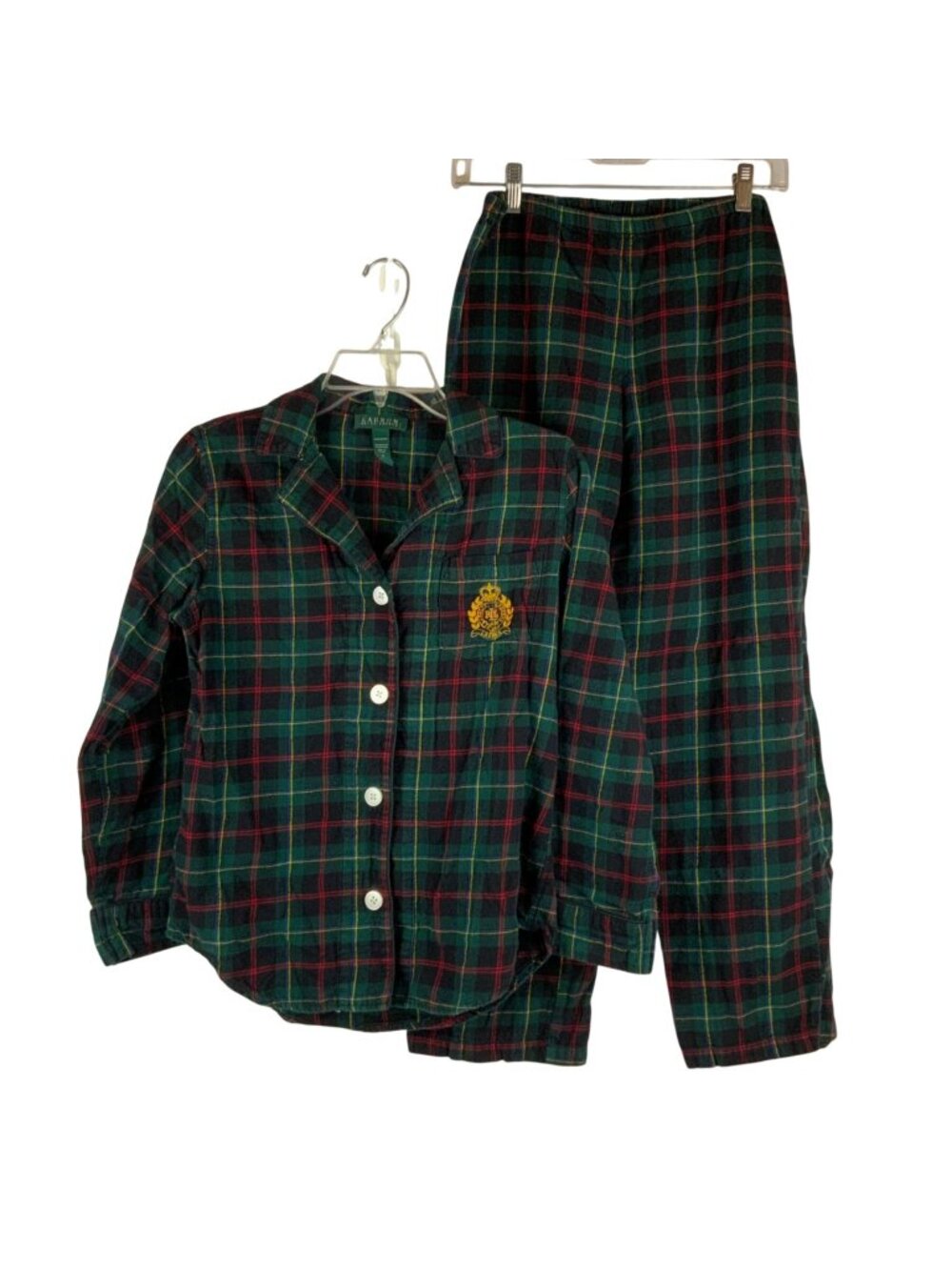 Lauren Ralph Lauren Womens Plaid Flannel Pajama Set Size Small Red Green Cotton